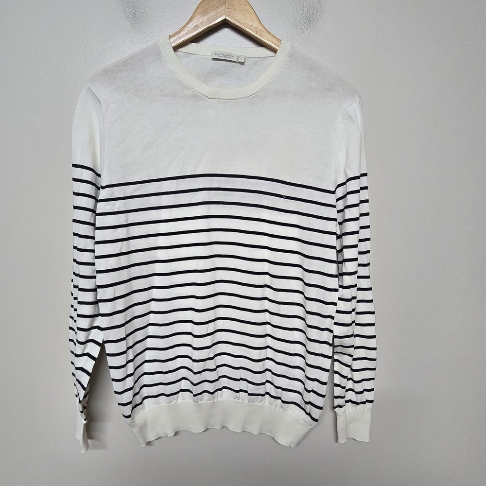 Suitsupply Pure Cotton Breton Stripe Sweater Mens L White Black Crewneck